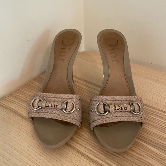 Christian Dior Snakeskin Slides w logo hardware